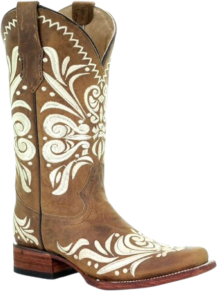 Blue and Tan Wide Square Toe Boots with Embroidery – L5954 by Circle G