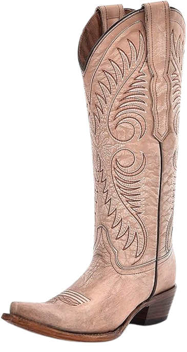 Blue and Tan Wide Square Toe Boots with Embroidery – L5954 by Circle G