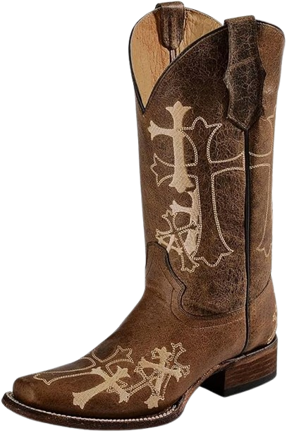 Brown Stitch Wide Square Toe Boots with Leather Sole – L5733
